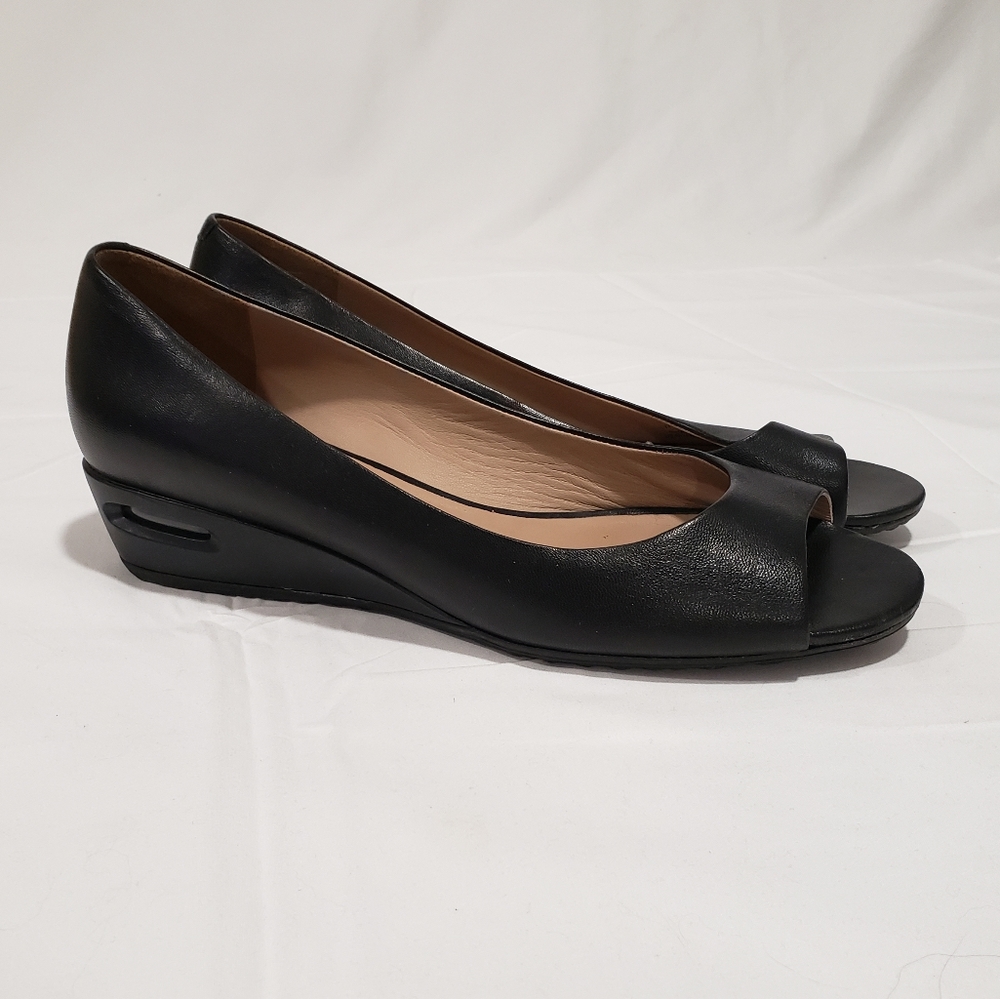 Cole Haan Black Open Toe Wedge Heel Shoes